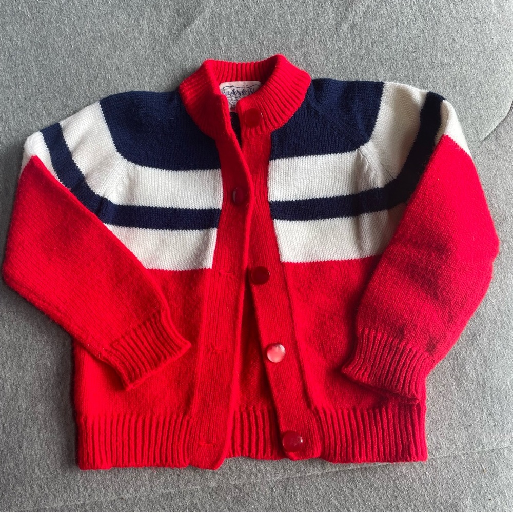 Vintage Acrylic Fiber Sweater Size 3t Red White And‎ Blue